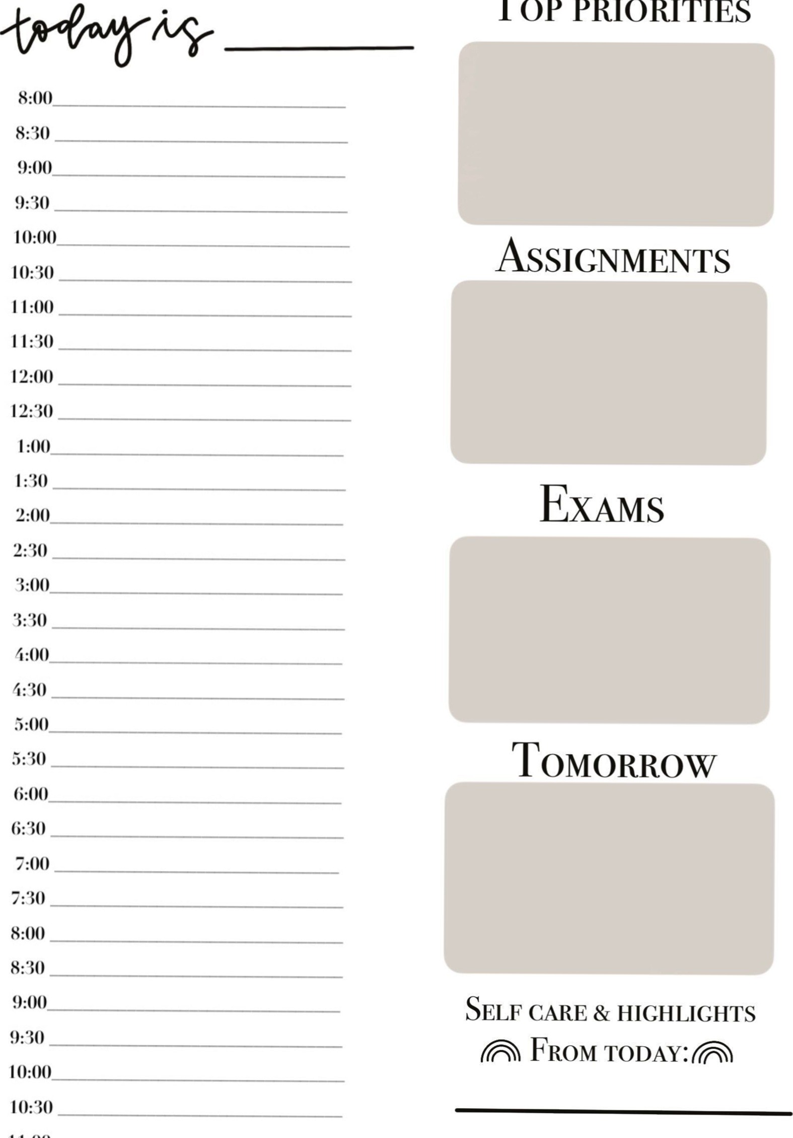 🌸 💌 pro digital dashboard: Exam Day Schedule: Top Priorities for Students