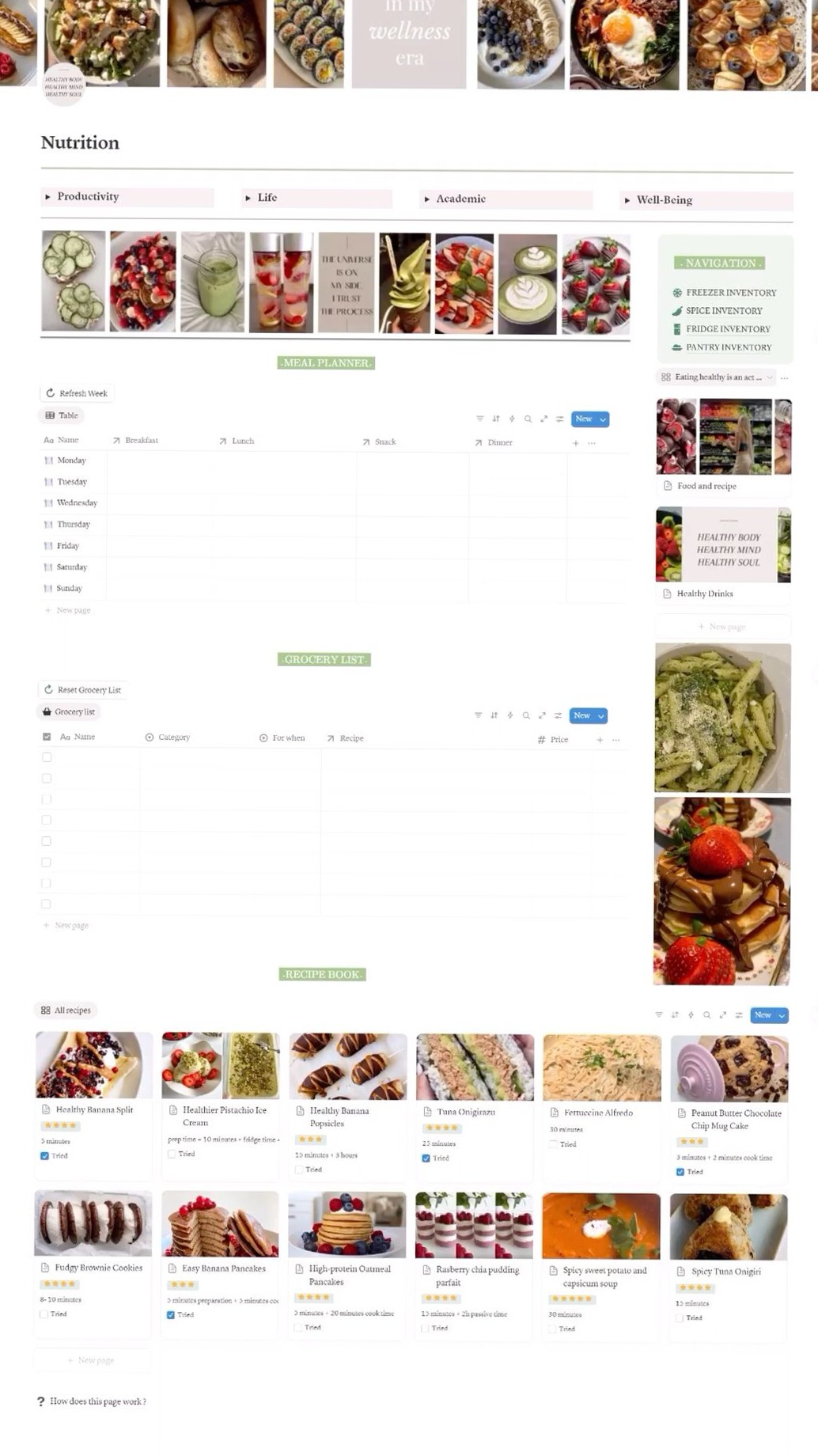 🖌️ 📍 pro digital dashboard: Simple Notion Nutrition Tracker & Meal Prep Planner