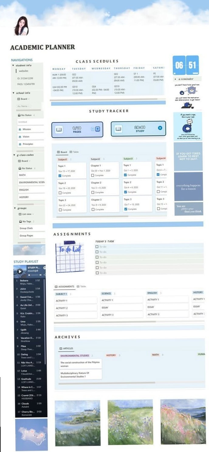 👰 🌸 pro digital dashboard: Student Planner Blue Template for Notion | 100% Customizable Digital System