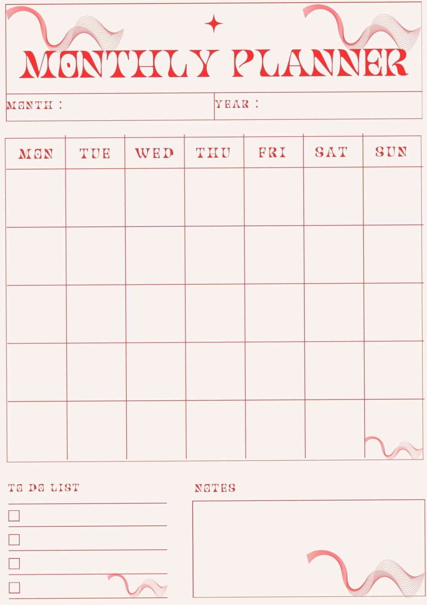 Red Monthly Planner Template for Mindful Planning — 💍 🥂 stay inspired all year long