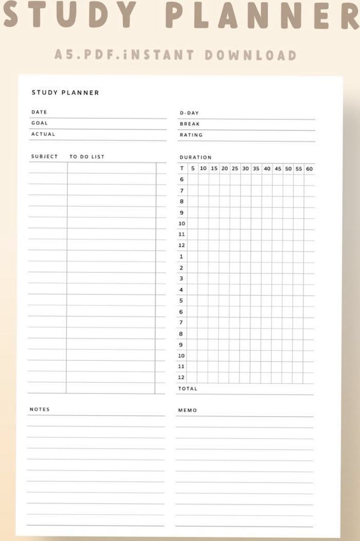 🥂 💍 romanticize your routine: A5 Study Planner PDF — Instant Download & Stay Organized for Exams