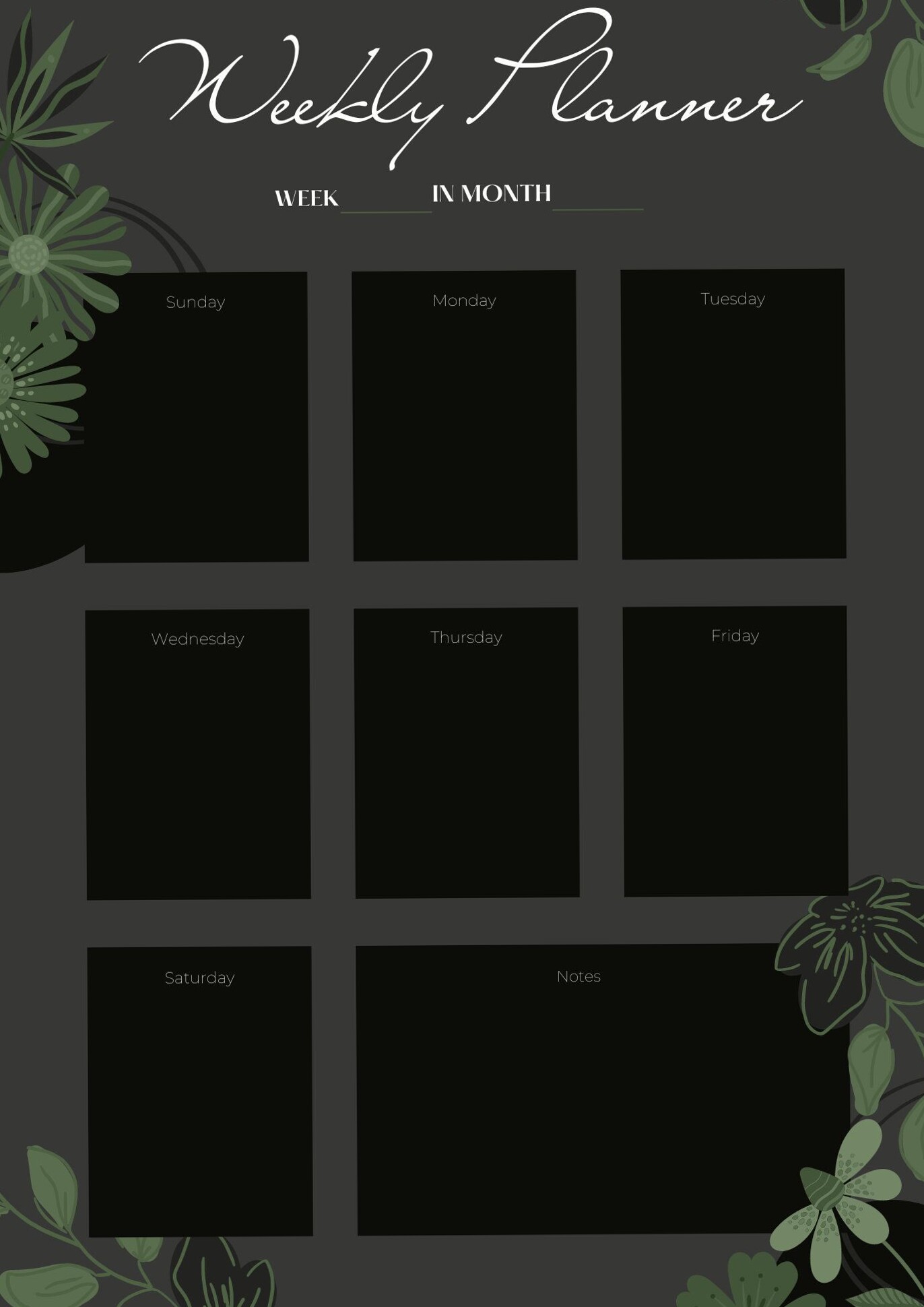 🥂 💍 romanticize your routine: Black Floral Weekly Planner | plannernerd Design