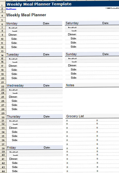 💌 🥂 romanticize your routine: Excel Meal Planner Template — Digital Design & Creative Planners