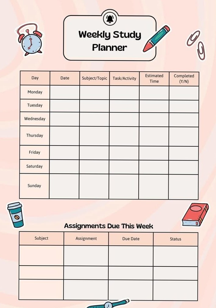 🖇️ 📅 romanticize your routine: Pink Retro Weekly Study Planner A4 Design