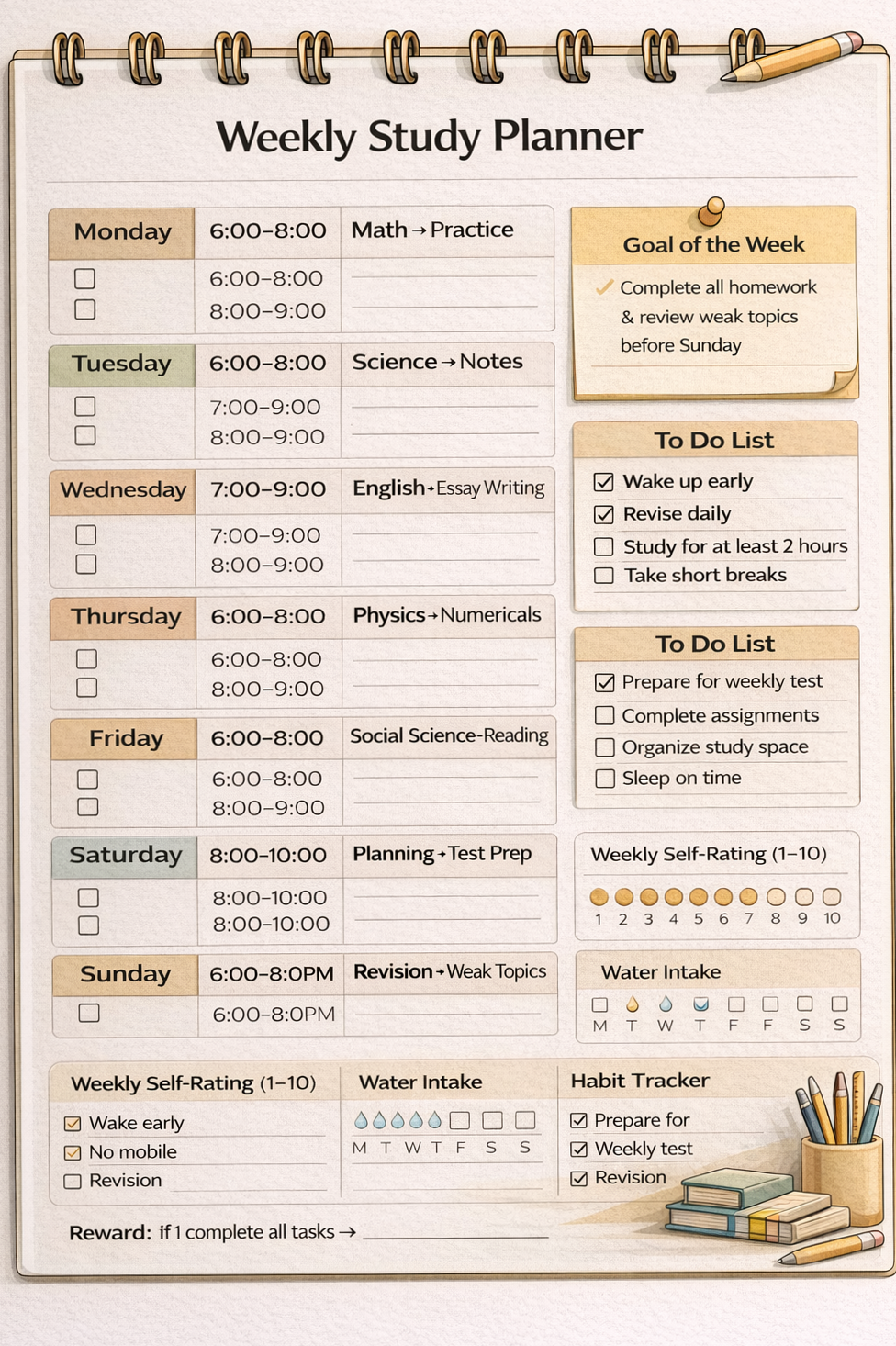 👰 👰 romanticize your routine: Ultimate Weekly Study Planner with Time Slots | Pro Student Study Plan