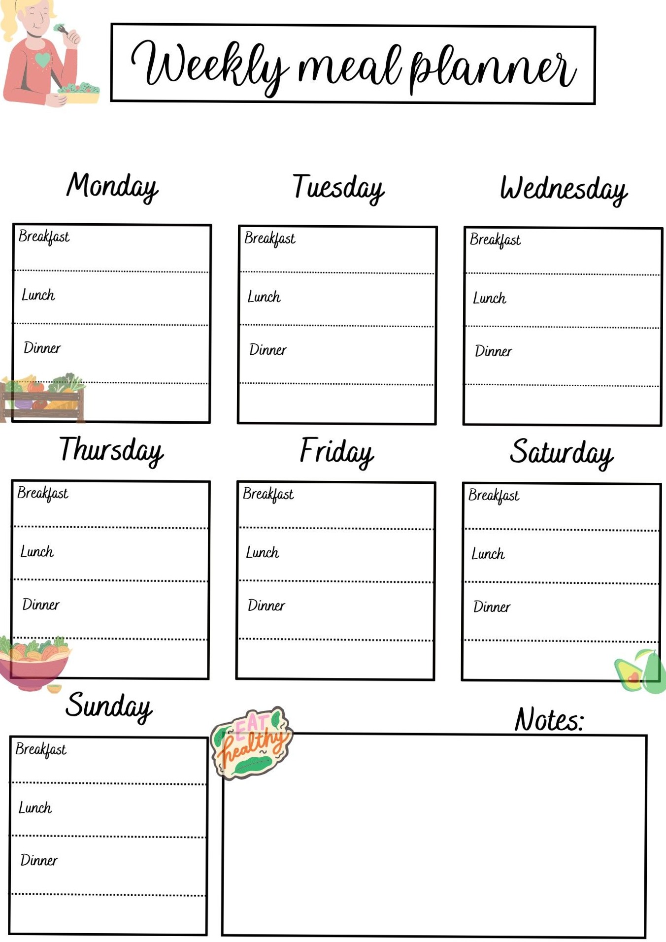 🕯️ ☁️ romanticize your routine: Weekly Meal Planner Printable | Digital Design | Creative Planner Asset