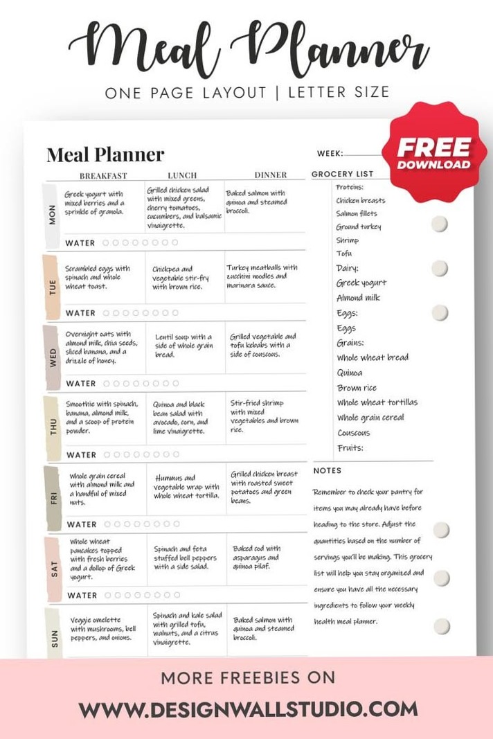 💌 🌸 romanticize your routine: Weekly Printable Meal Planner for Creative Living