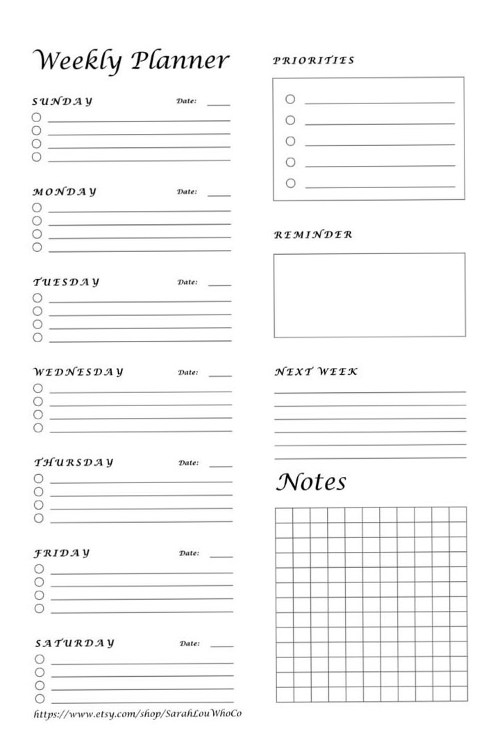 📝 🖇️ romanticize your routine: Weekly Planner Page — Instant Digital Download