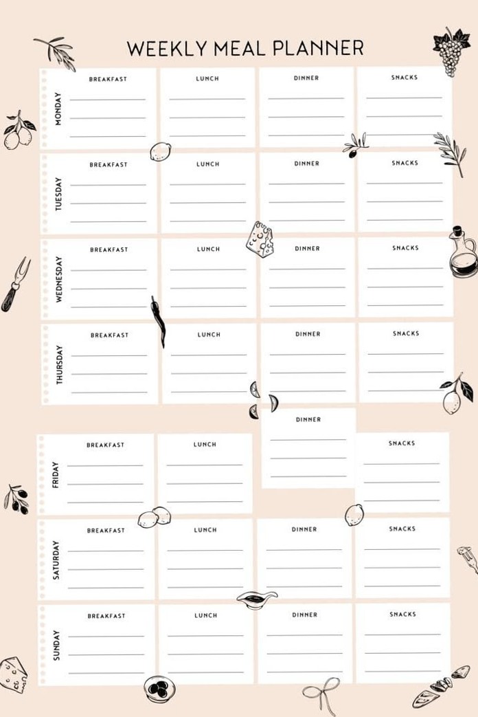 📝 📅 romanticize your routine: Weekly Meal Planner for Creative Living