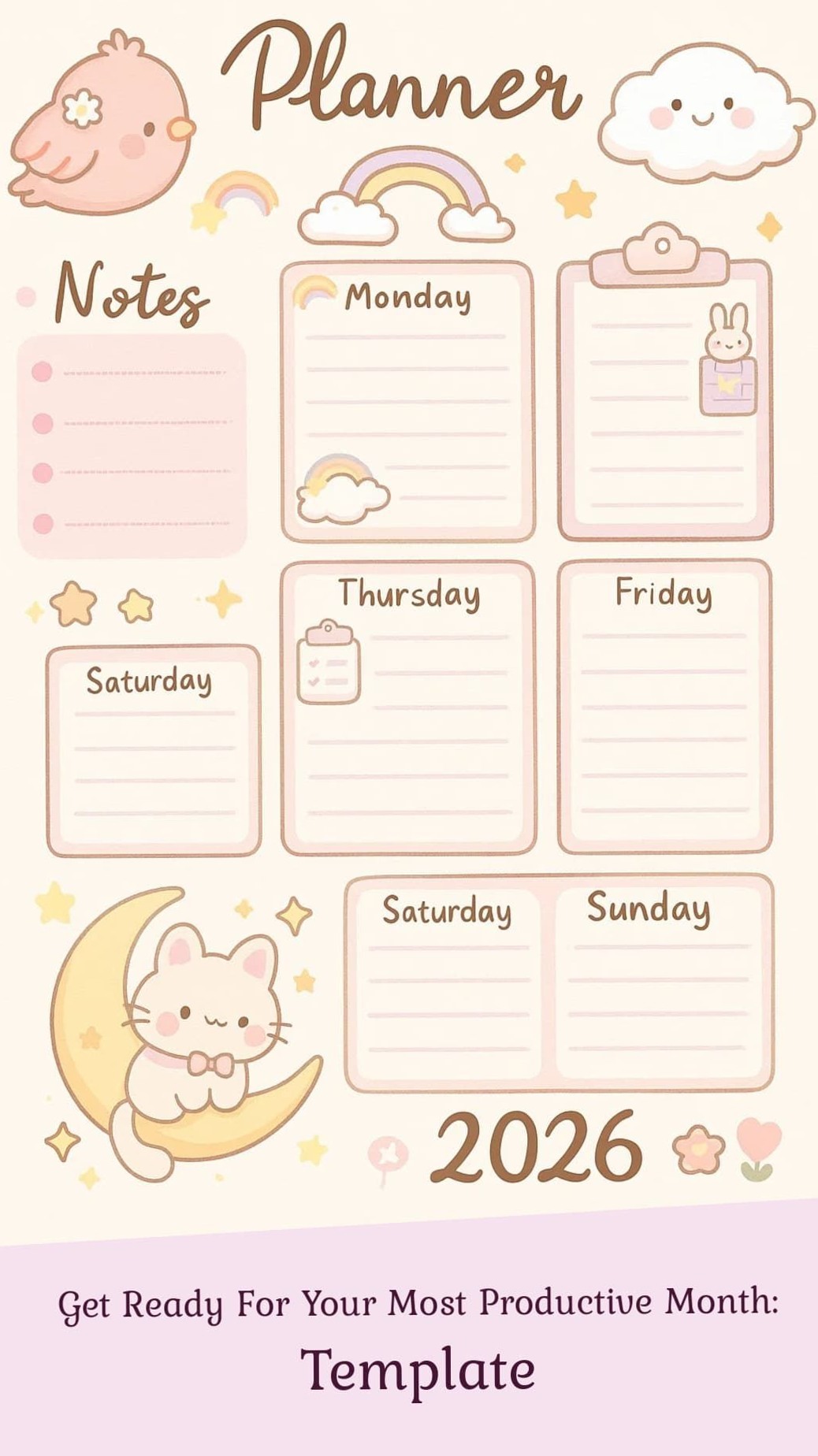 🎀 ☁️ secret to staying productive: Celestial Aesthetic Planner for Notes & Goals