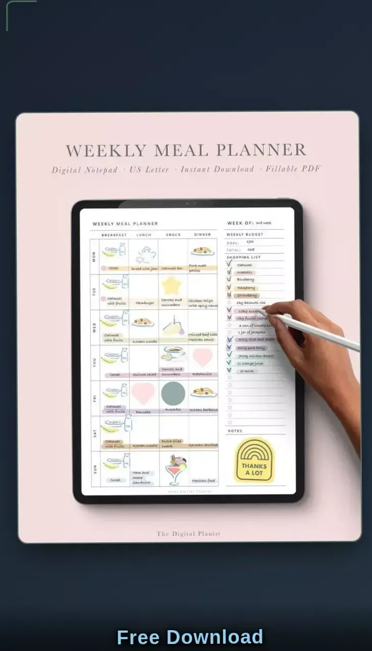 💎 🌈 secret to staying productive: Digital Weekly Meal Planner & Grocery List Printable