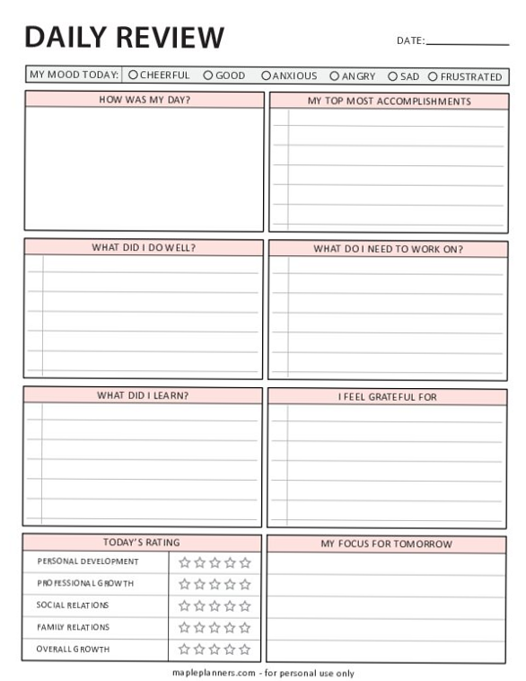 📁 📁 secret to staying productive: Daily Reflection Template Printable Free