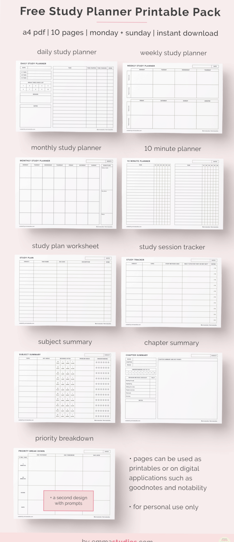 🌸 🍰 secret to staying productive: Free Study Planning Printable Pages!