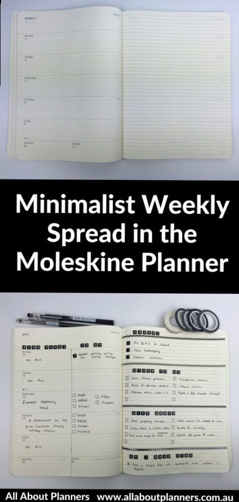 📁 📝 secret to staying productive: Minimalist Black & White Weekly Spread for Moleskine Planner