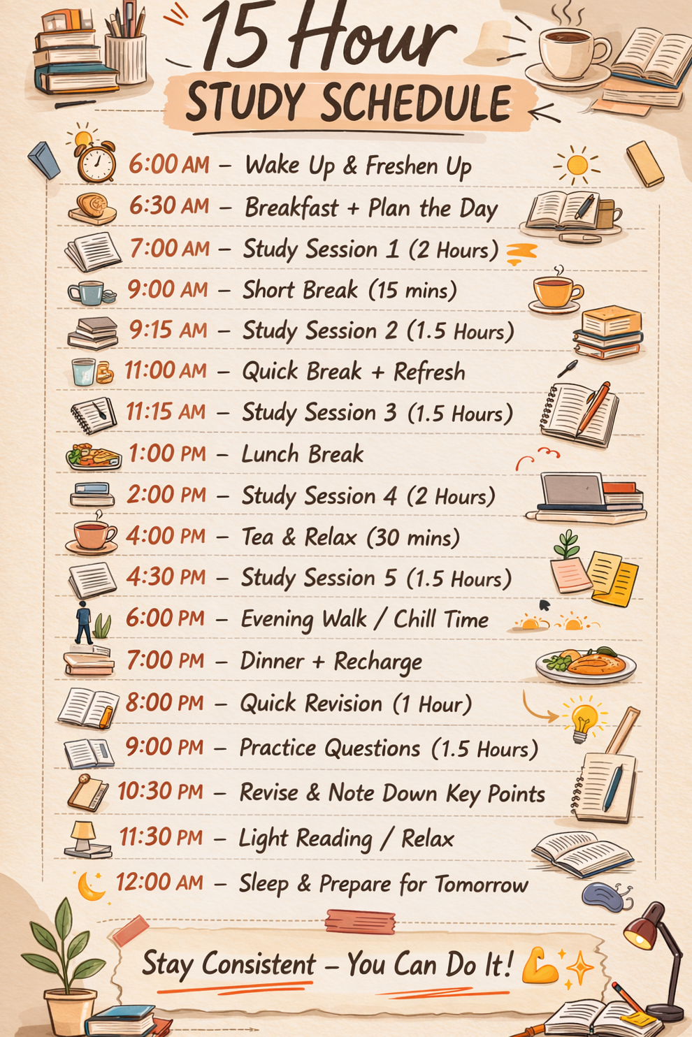 📝 📌 secret to staying productive: 15 Hour Study Schedule for Students | Daily Study Plan