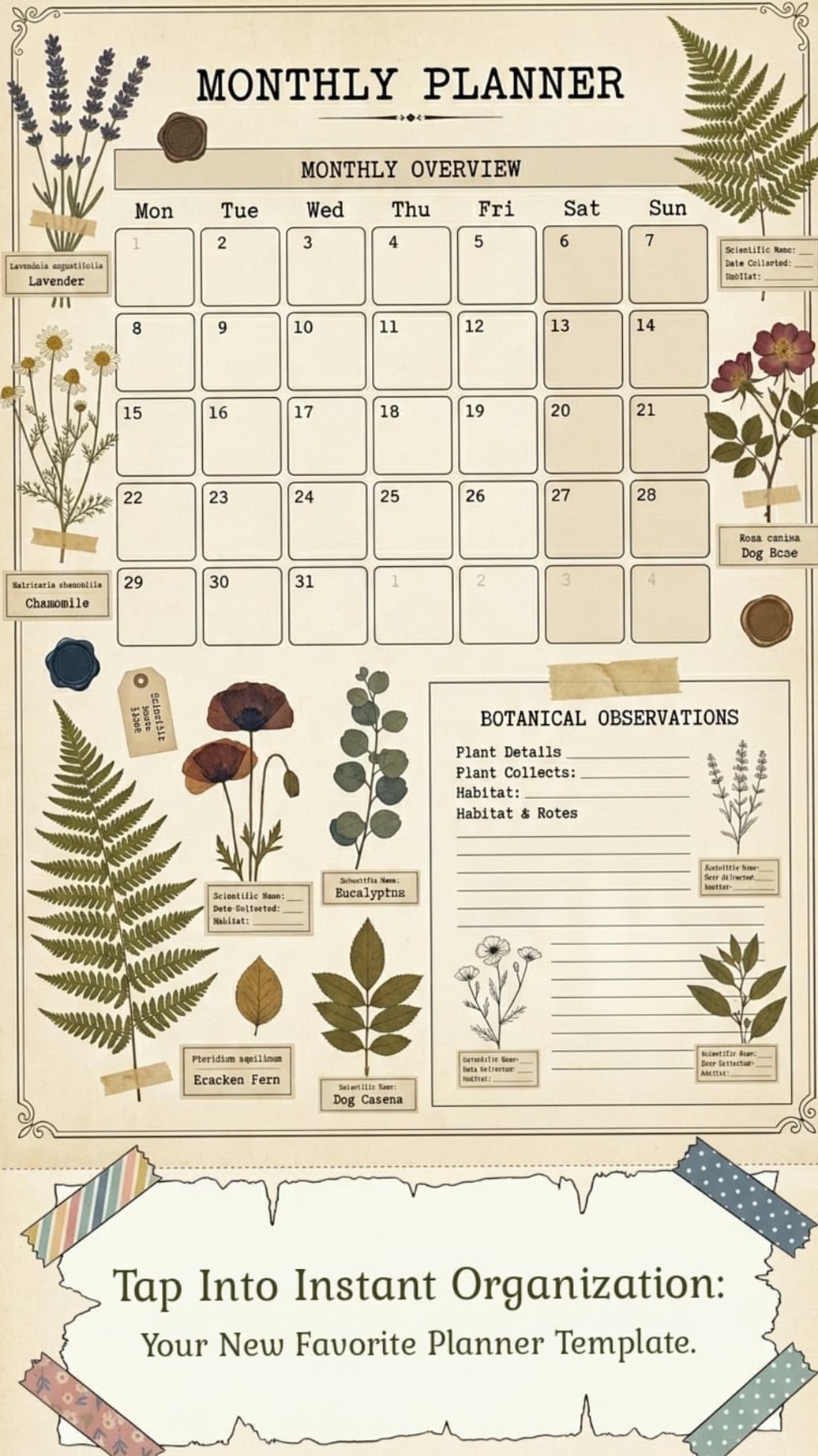 🎀 🎀 secret to staying productive: Botanical Monthly Planner Template for Calm & Creative Scheduling