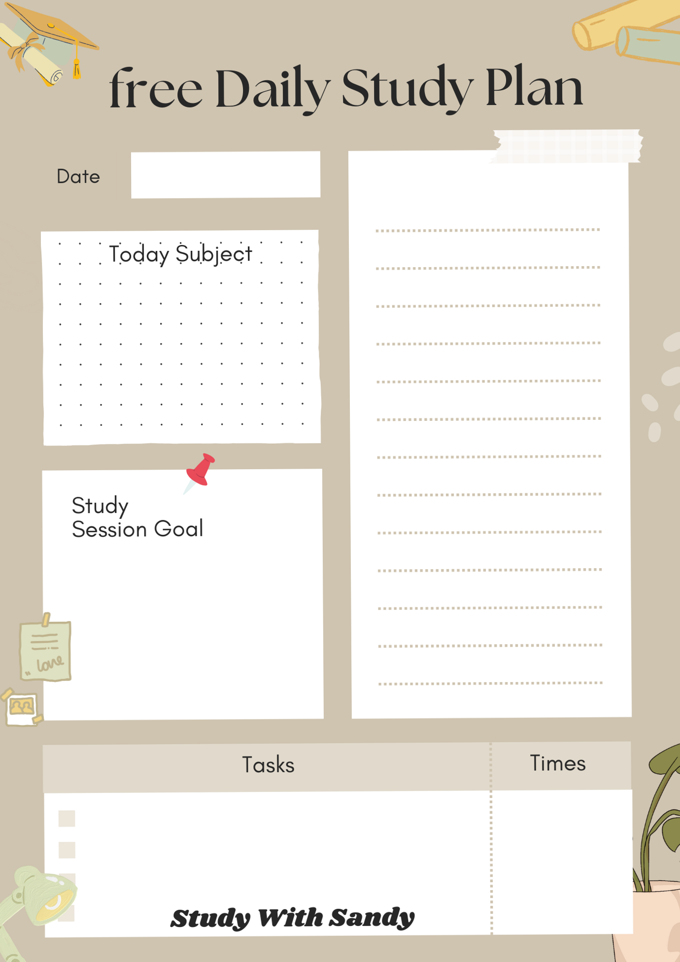 📌 📁 secret to staying productive: Free Daily Study Planner Template for Students
