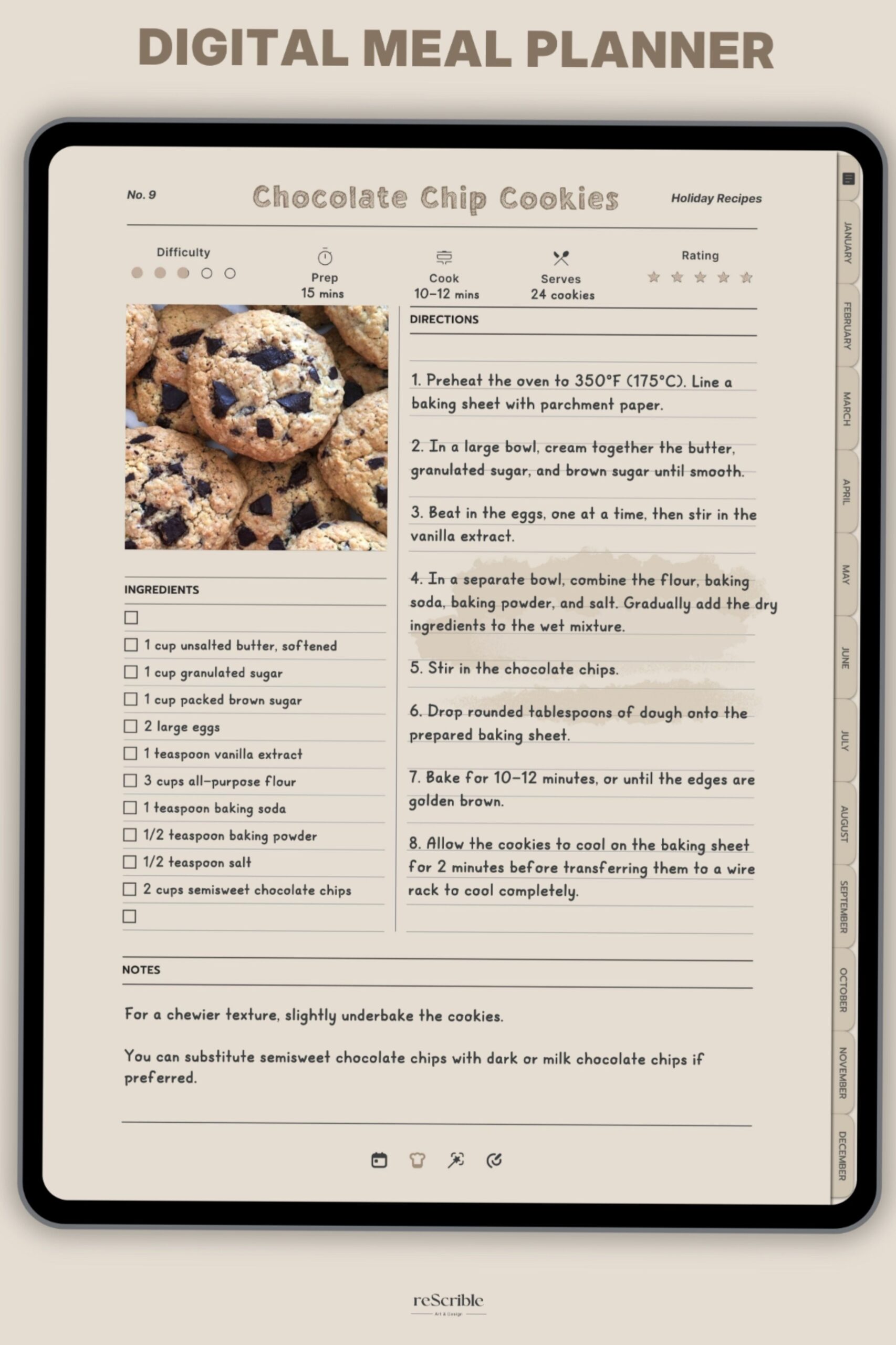 📍 🖌️ Simple Chocolate Chip Cookies | Digital Cookbook Template | stay inspired all year long