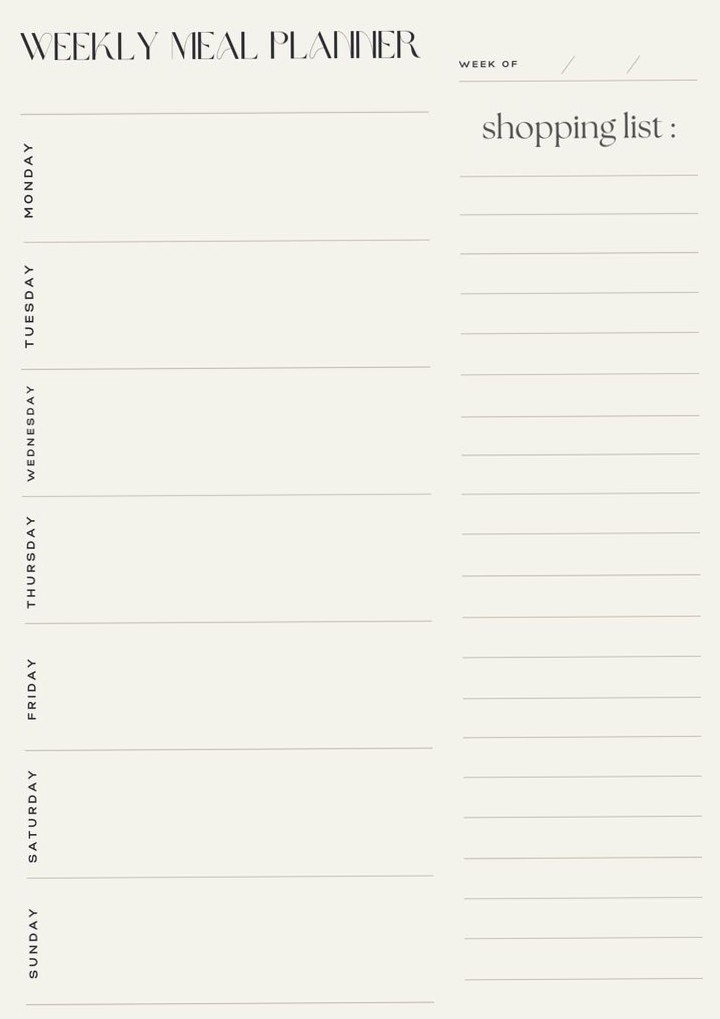 Simple Digital Meal & Grocery Planner for Weekly Organization — 💍 🌸 dream life manifestation