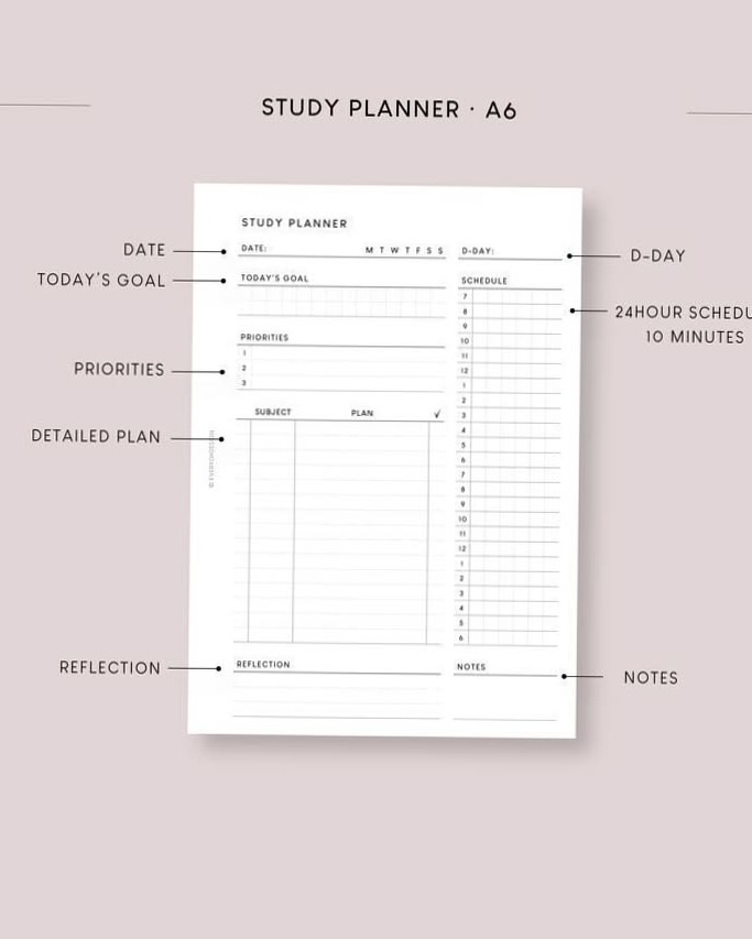 🤍 ☁️ stay inspired all year long: Secret to Staying Productive: Student Study Planner A6 | 24-Hour 10-Min Schedule
