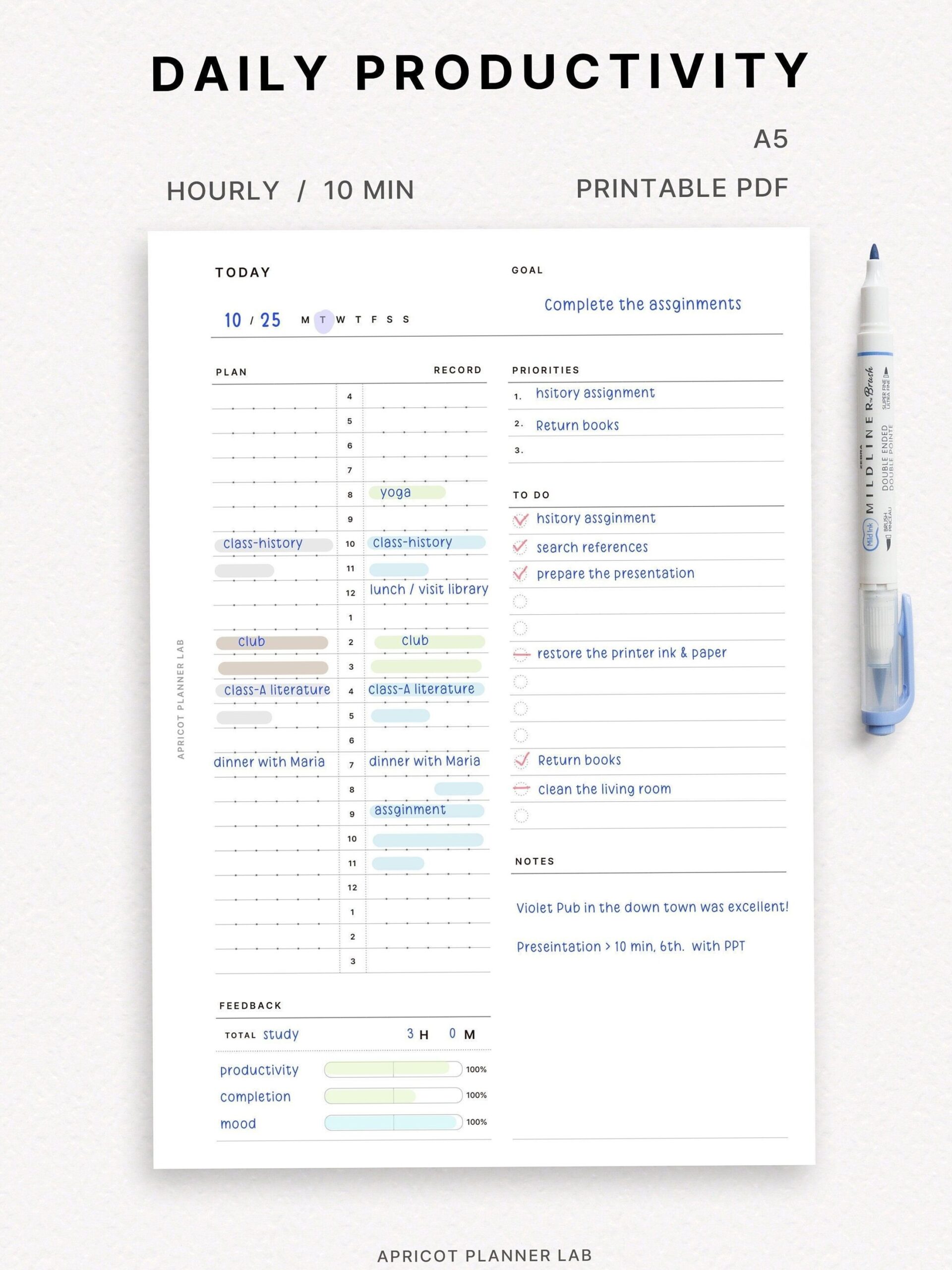 💍 💍 stay inspired all year long: Daily Productivity Planner | A5 | Printable Planner Insert | Plan, Review & Track