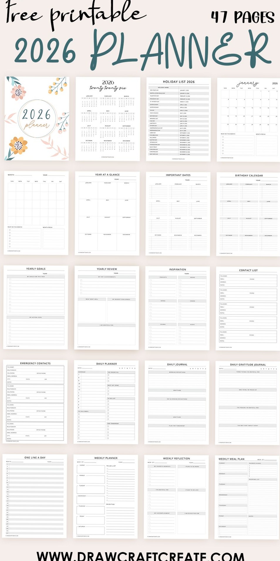 💍 👰 stay inspired all year long: Free 2026 Planner Printable – 47 Beautiful Pages