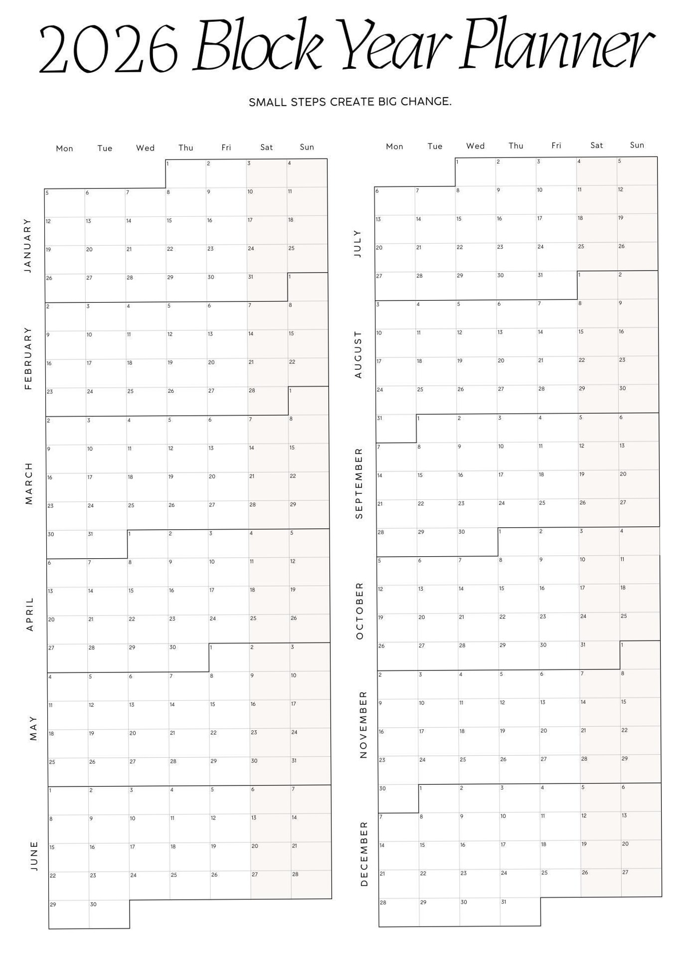 📍 🪄 stay inspired all year long: Calendrier 2026 noir et blanc à imprimer | Agenda minimaliste (téléchargement)