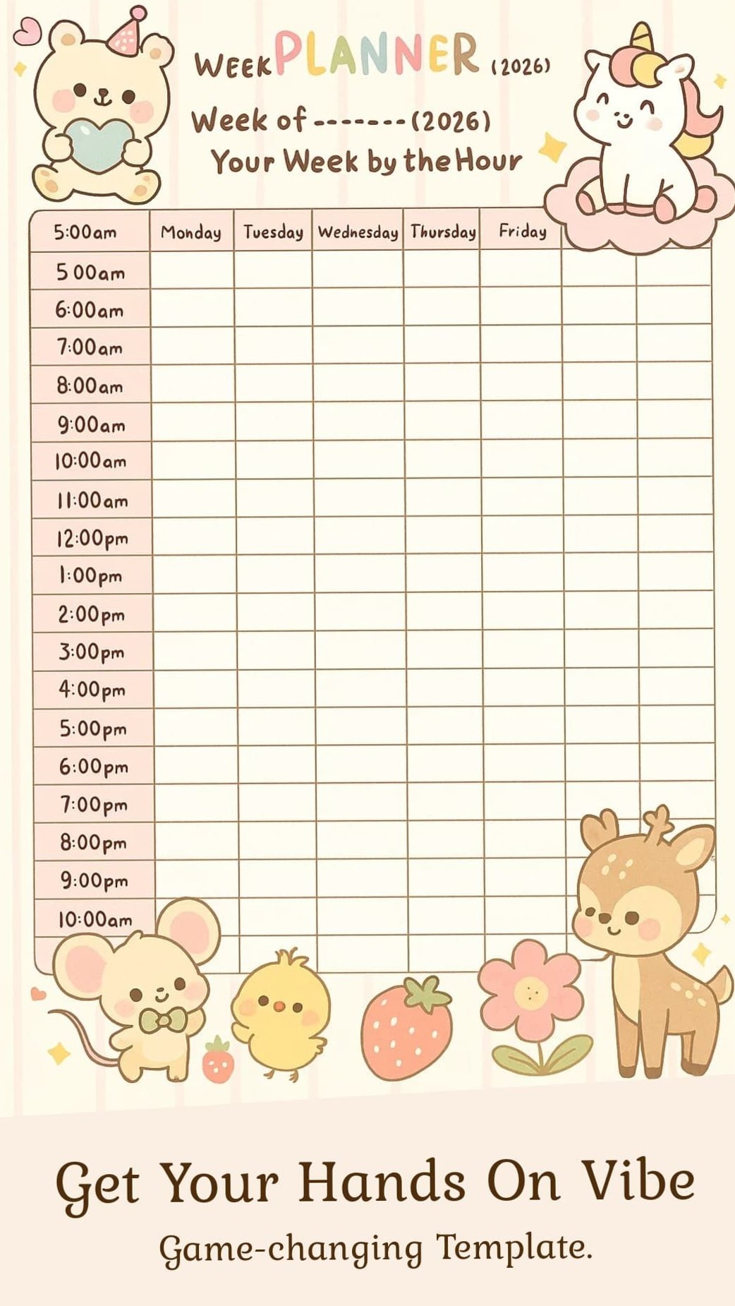 💌 🌸 stay inspired all year long: Kawaii Hourly Weekly Planner Printable for Time Blocking