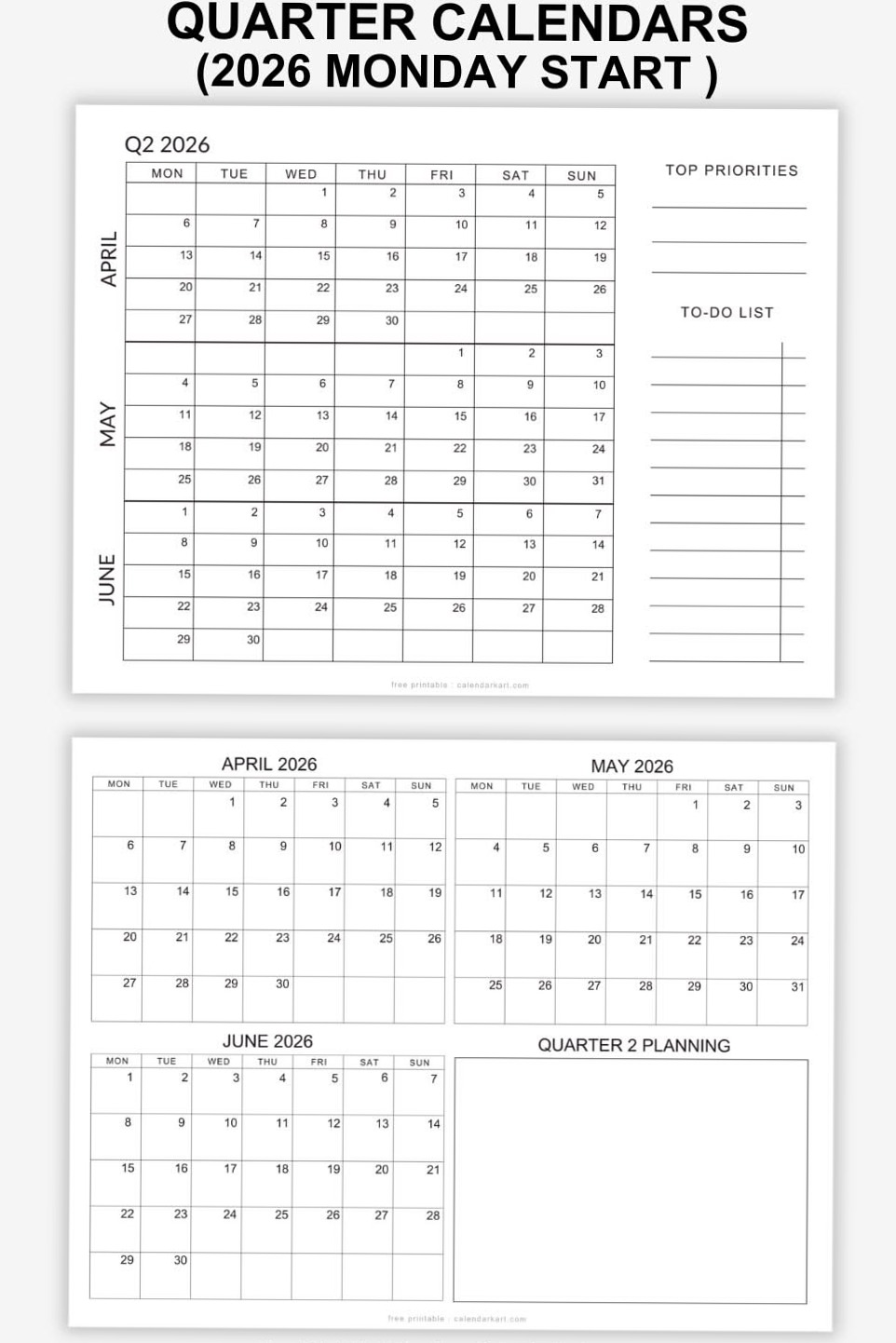 🎨 🎨 stay inspired all year long: Q2 2026 Calendar Printable | April May June Monday Start