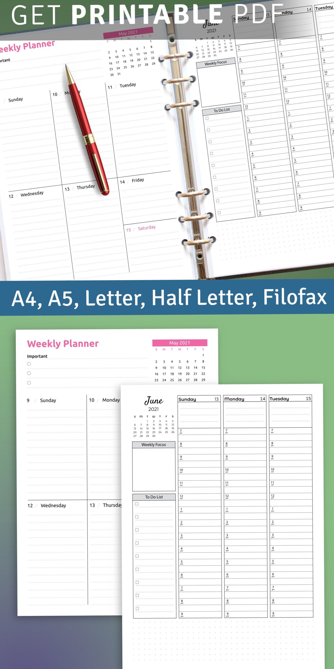 📝 📁 stay inspired all year long: Horizontal Weekly Planner Layout & Organizer Template