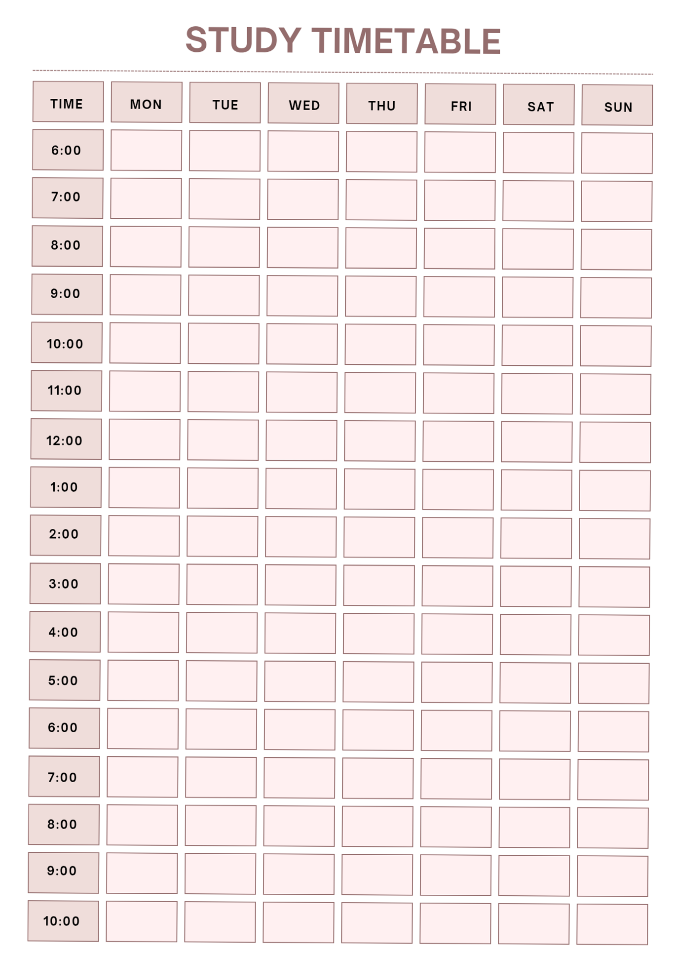💌 🥂 stay inspired all year long: Minimalist Weekly Study Timetable Printable