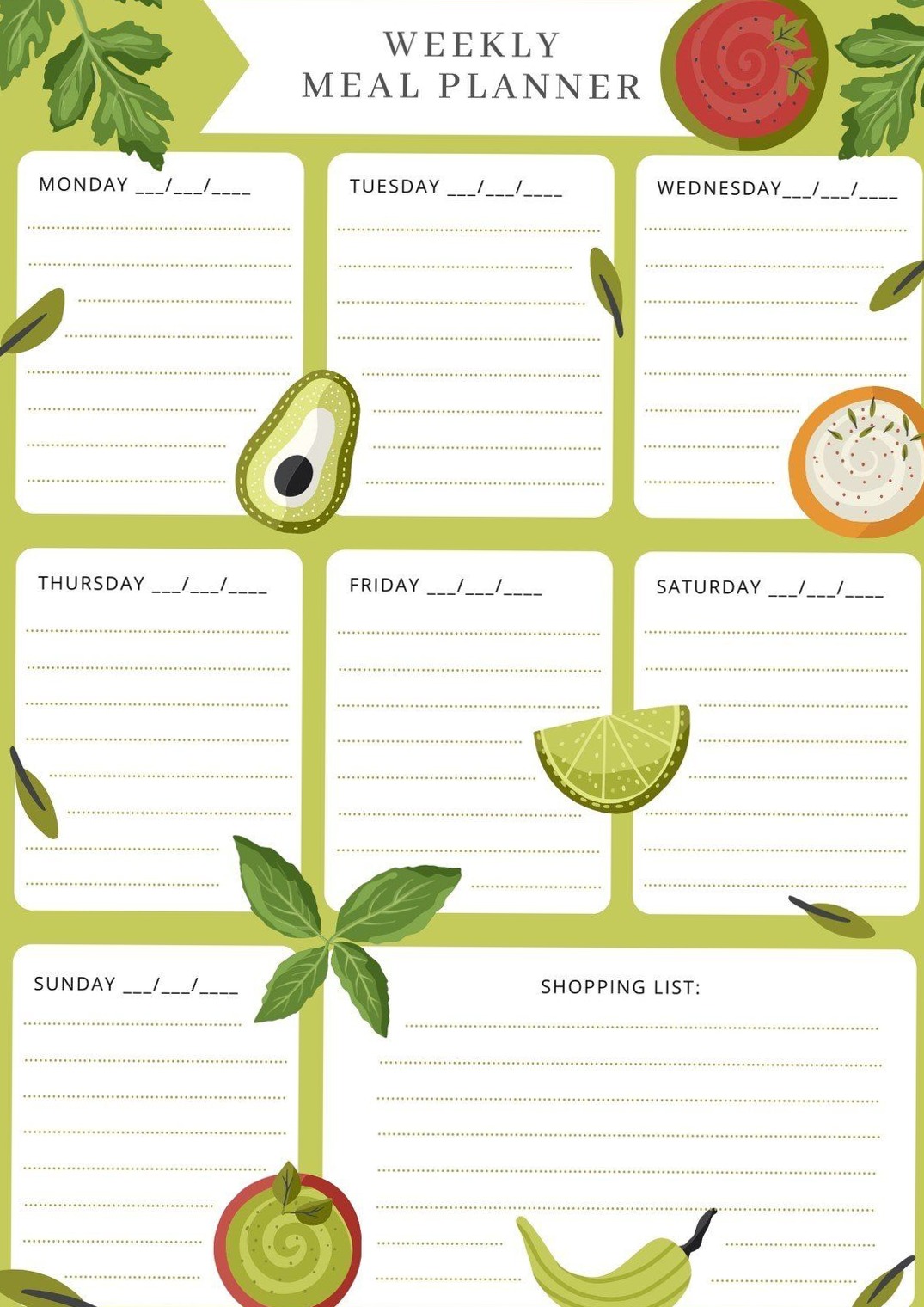 🖇️ 📌 stay inspired all year long: Green Healthy Weekly Meal Planner Templates