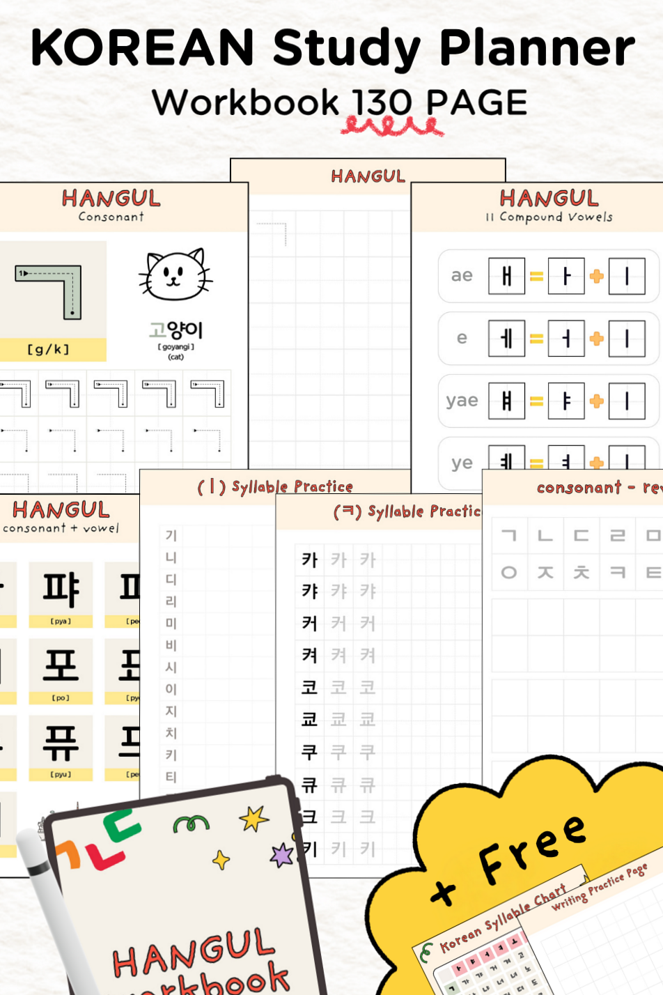 💎 🎨 stay inspired all year long: Learn Korean Hangul Workbook – Printable & Digital | Alphabet Chart & Writing Practice