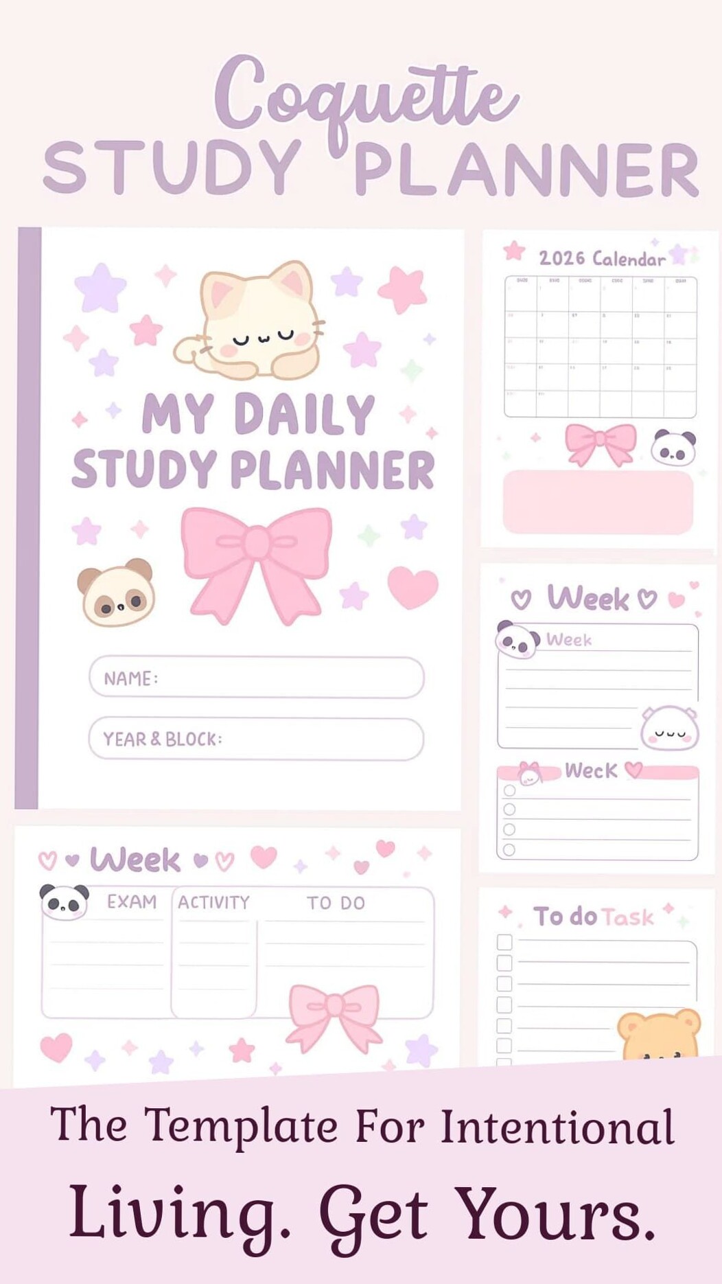 🤍 ✨ stay inspired all year long: Kawaii Coquette Planner for Academic Success