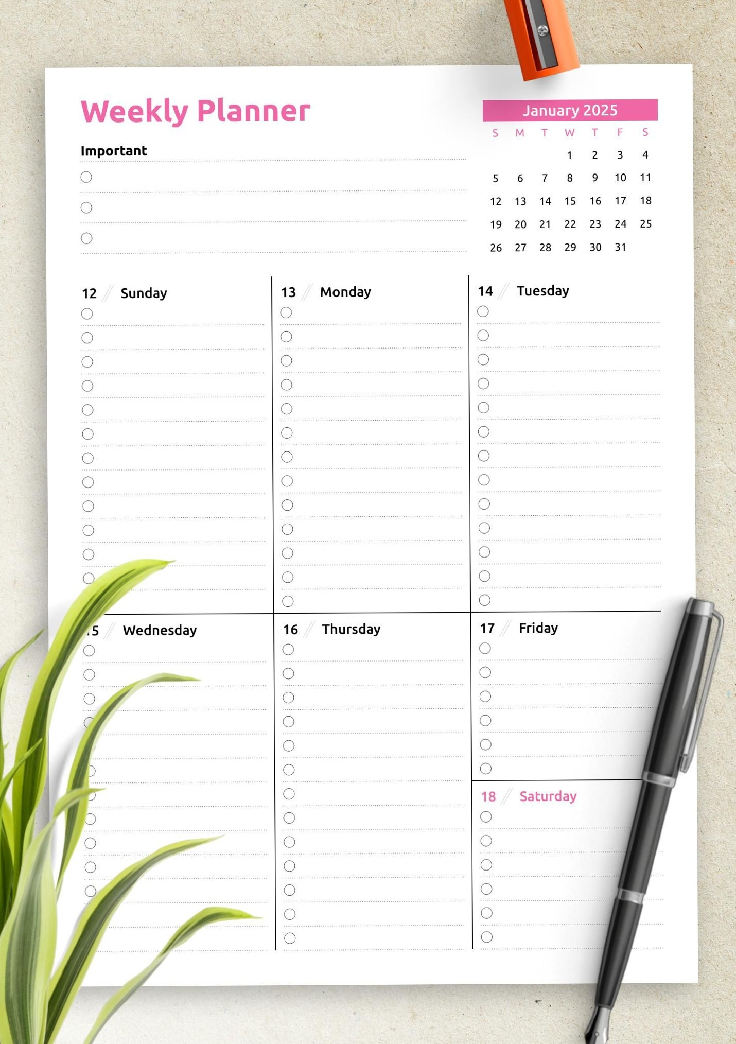 🍰 🥂 stay inspired all year long: Colorful Weekly Planner — One Page Design