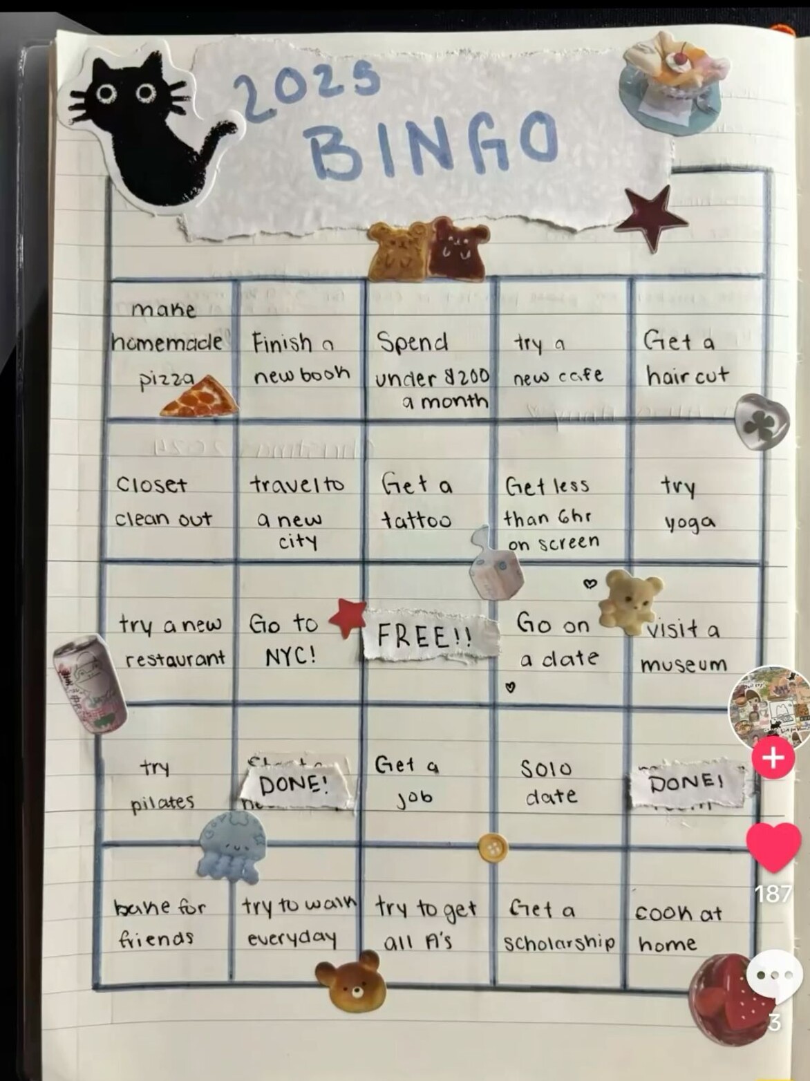 🎀 🎀 Sticker Journal Ideas | 2025 Bingo Planner Design | dream life manifestation