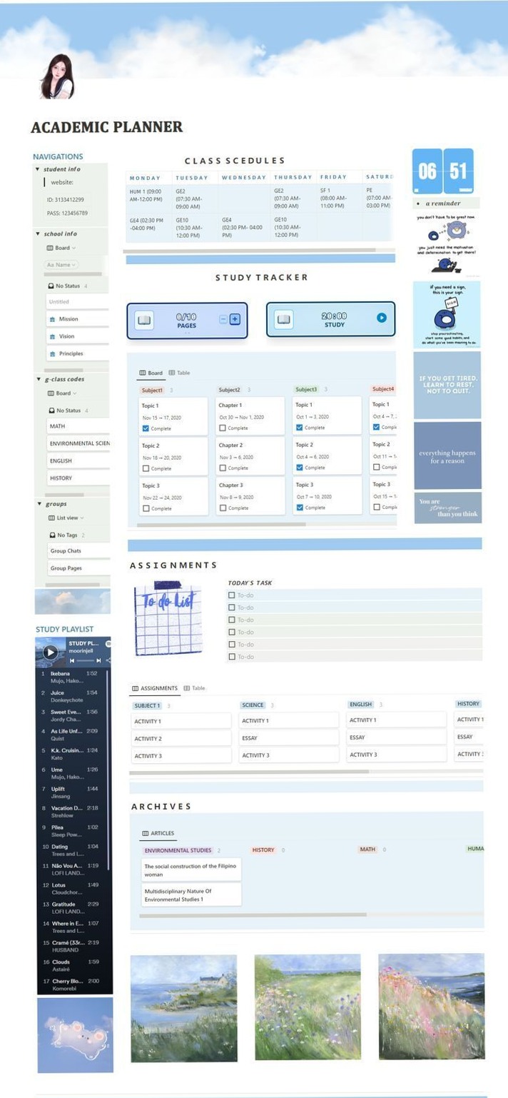 🖇️ 📅 Student Planner Blue Template for Notion | 100% Customizable Digital Planner | pro digital dashboard