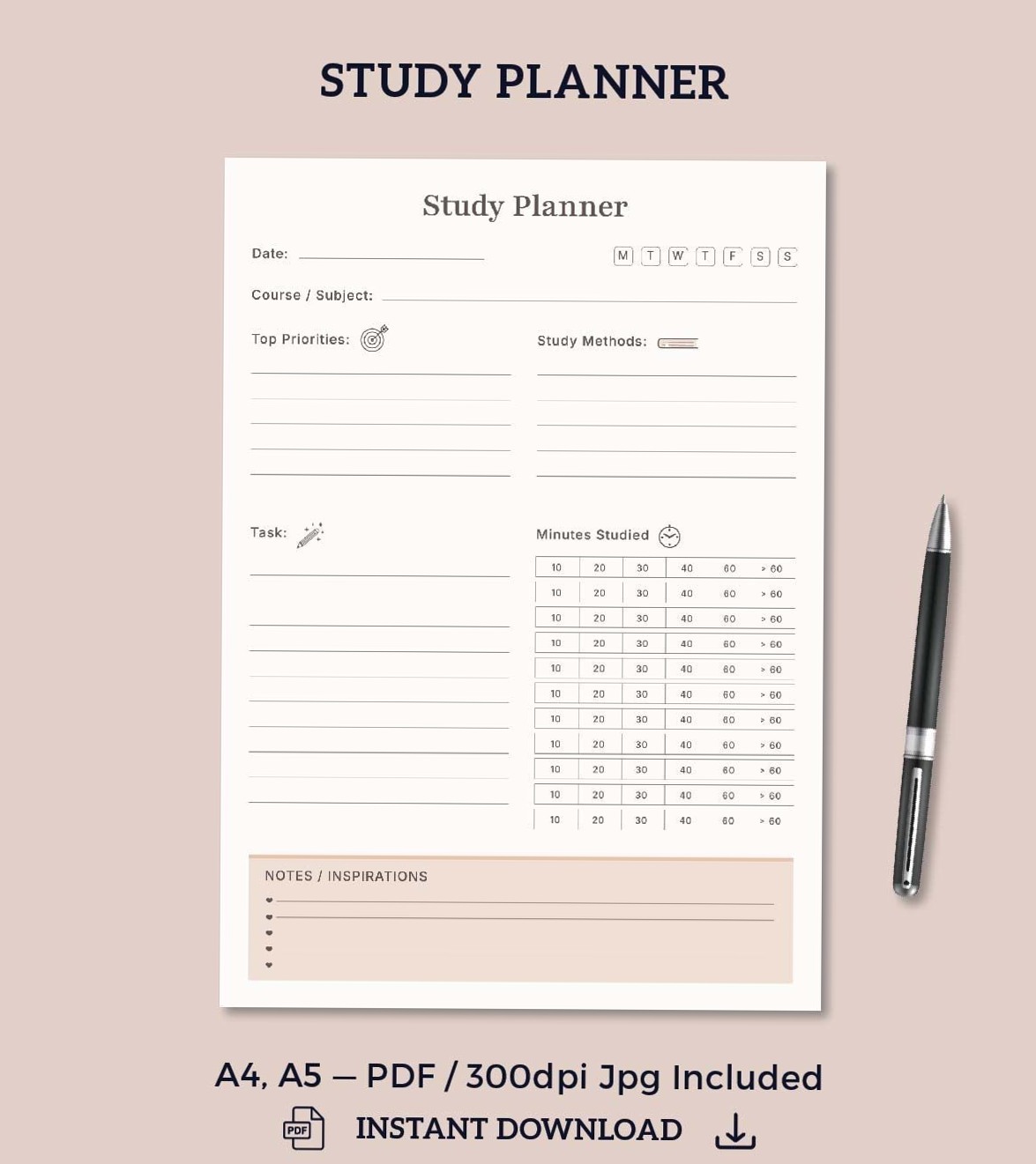 Student Planner Printable with Date, Subject, Priorities — 🕯️ 🕯️ secret to staying productive