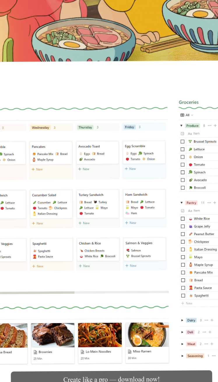 📊 📅 Studio Ghibli-Inspired Notion Meal Planner & Recipe Tracker | only tool for life admin