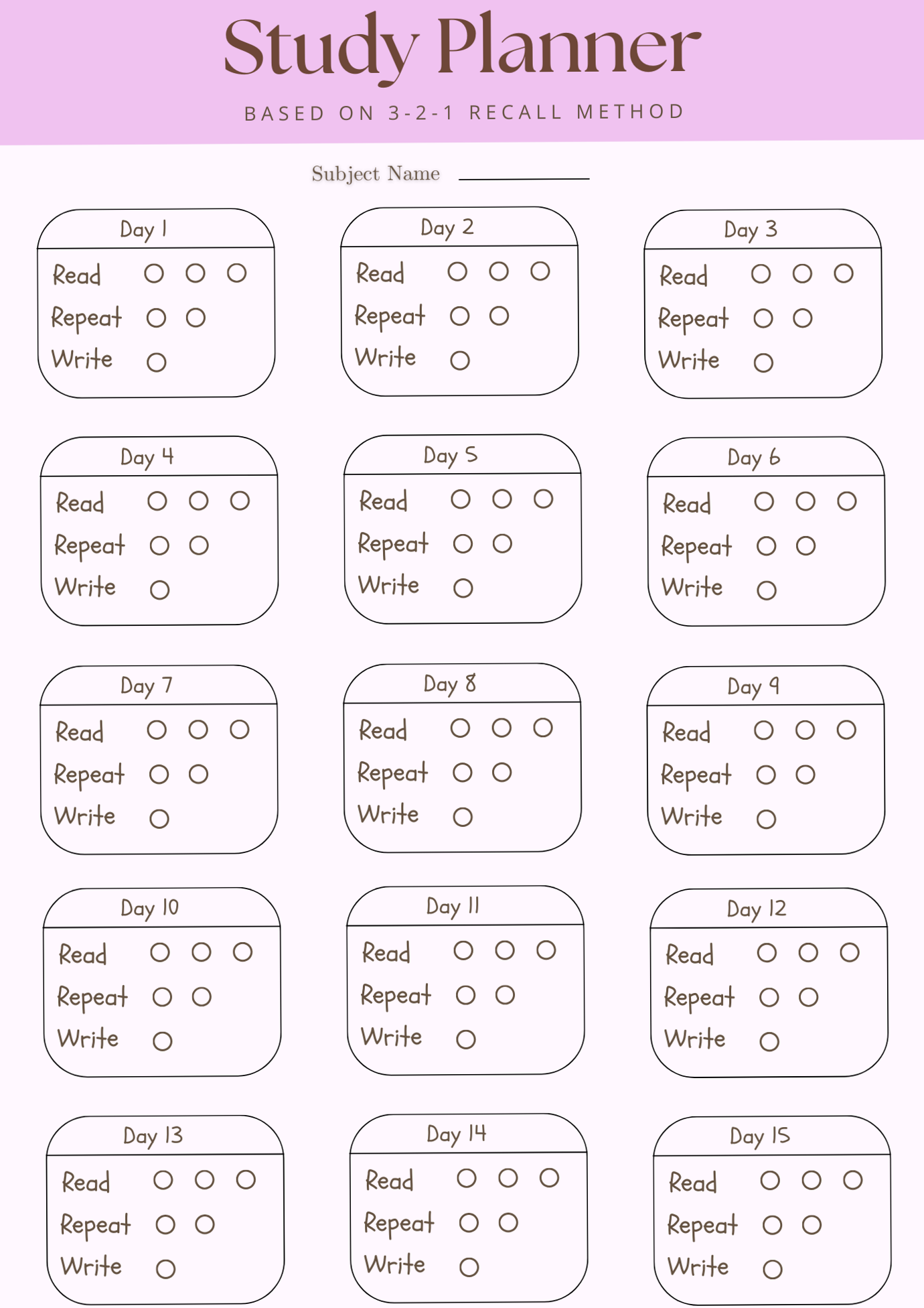 🌸 🌸 Study Planner – 3-2-1 Recall Method Design | secret to staying productive