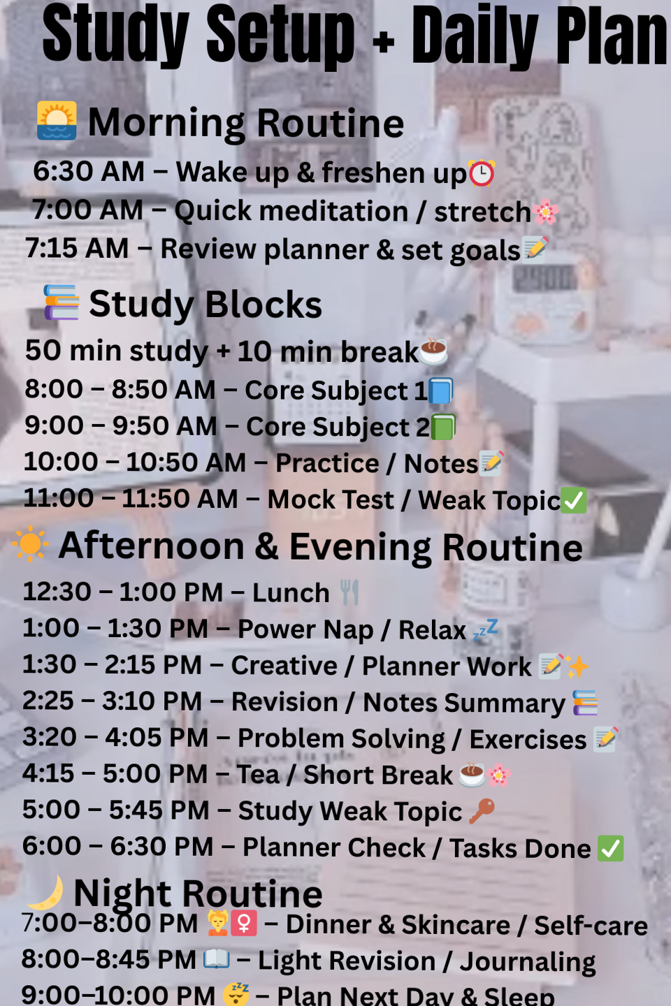 Study Planner Morning to Night Routine — 📍 🖌️ secret to staying productive