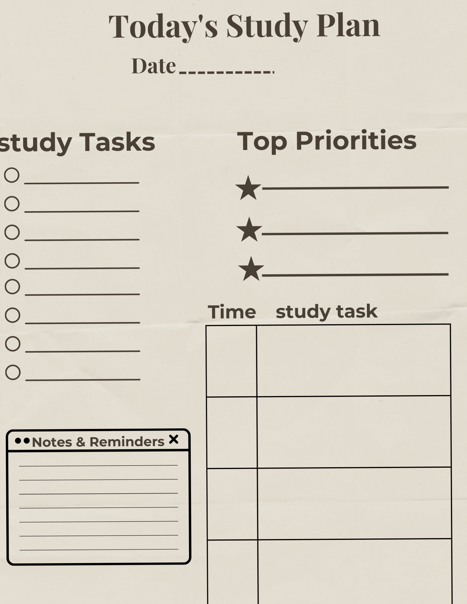 Today’s Study Plan Printable | Focus & Productivity Planner Page — 👰 💍 stay inspired all year long