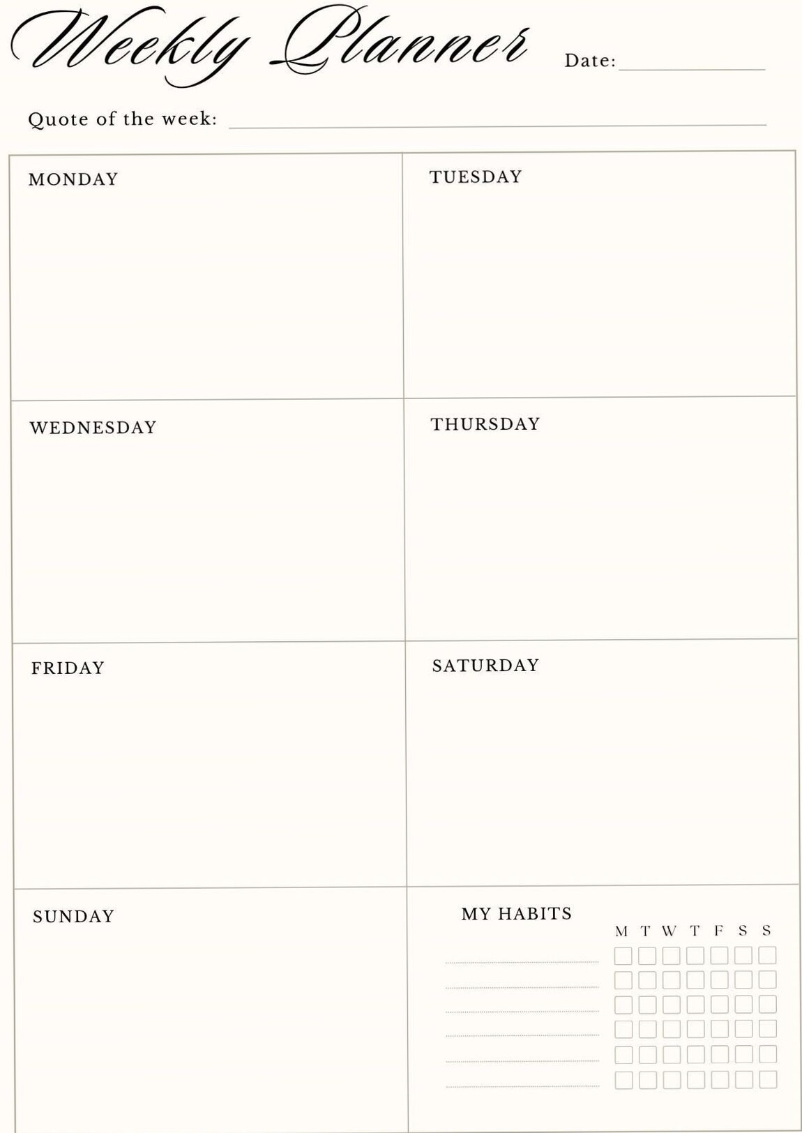 📁 📌 ultimate printable checklist: Weekly Tracker Planner — Simple & Easy Digital Design