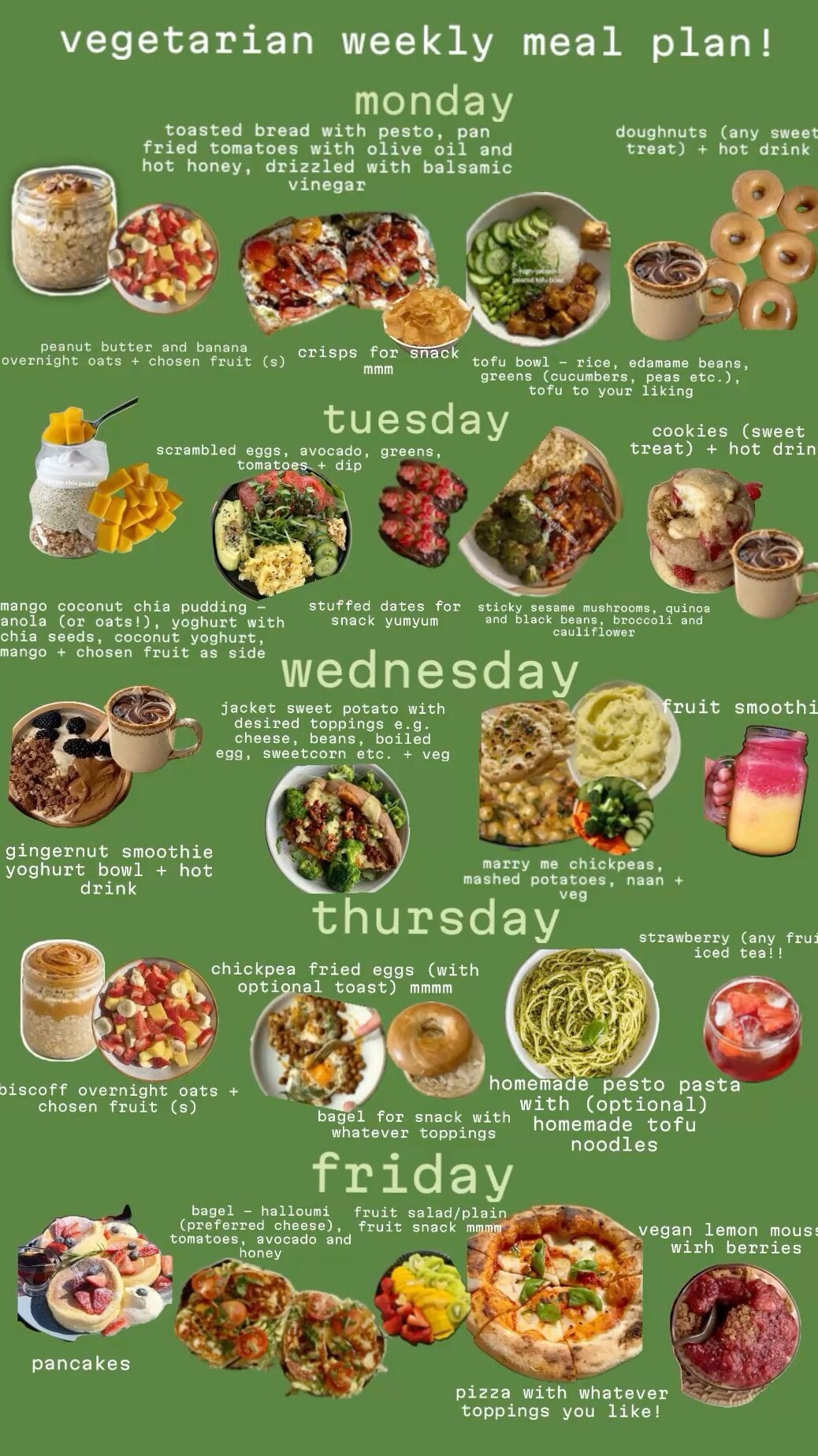 Vegetarian Week Meal Plan Ideas 🌱 — 🪄 💎 dream life manifestation