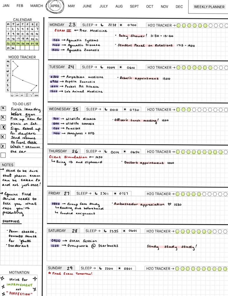Vet Studies Weekly Planner — Self-Care & Study Aid — 🌸 👰 dream life manifestation