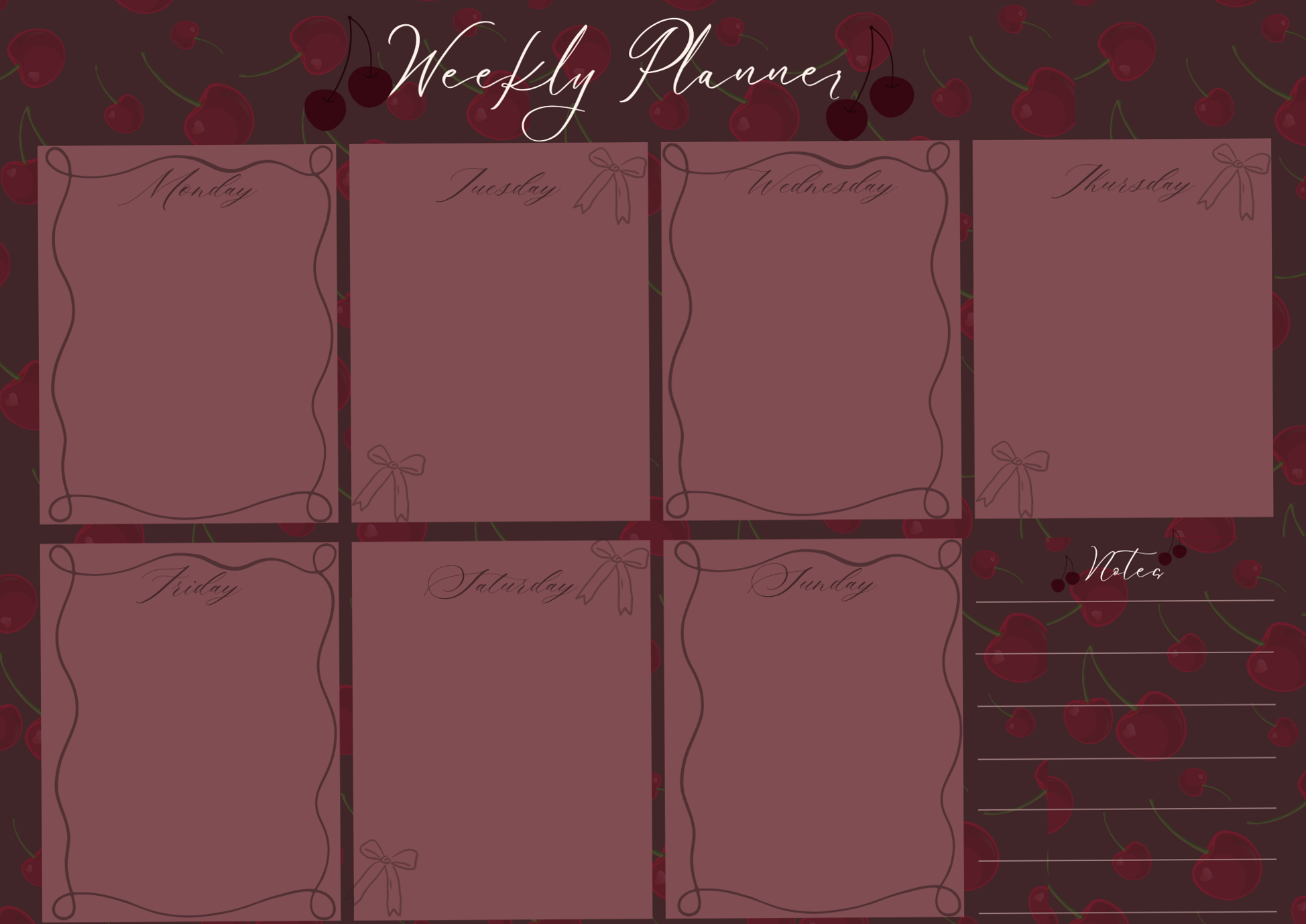 🎨 💎 Vintage Cherry Weekly Planner Design | romanticize your routine