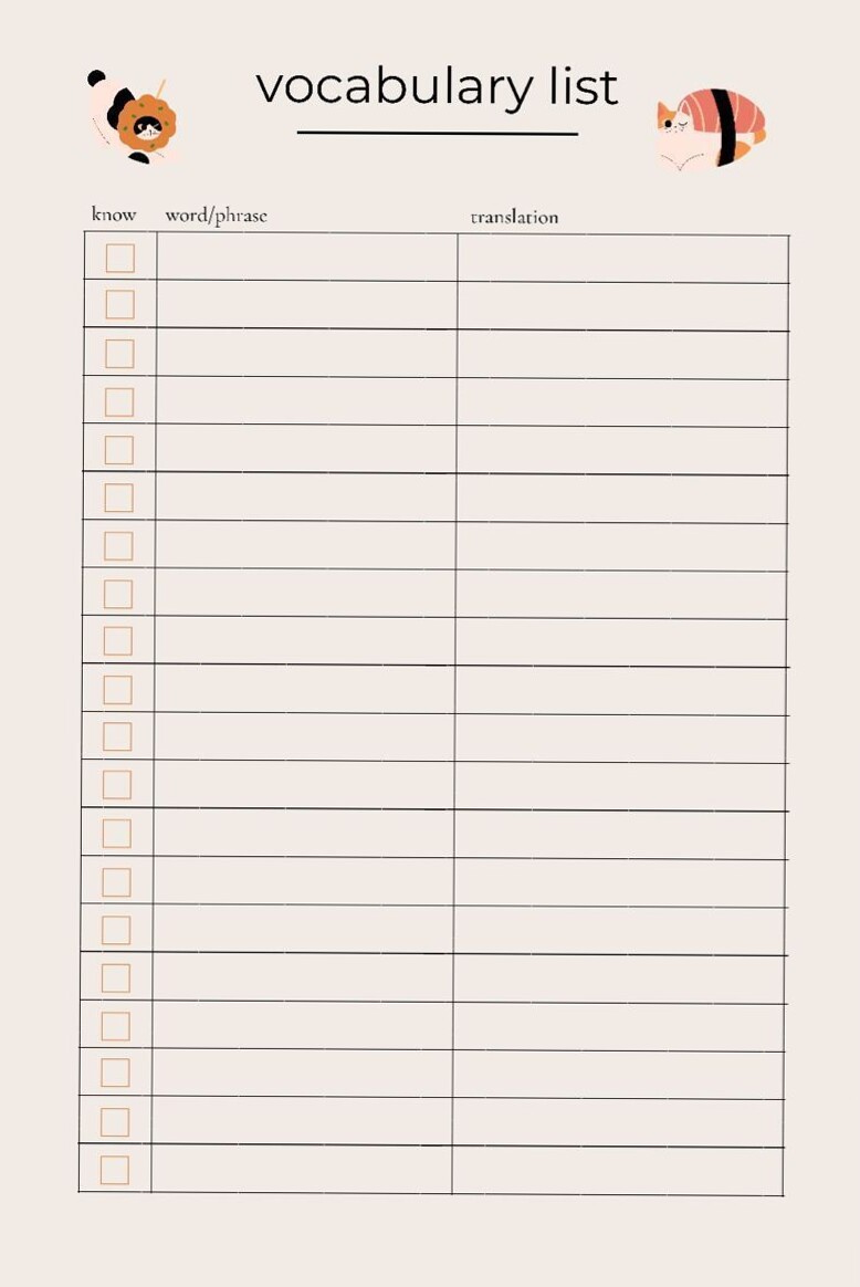 Vocab List Sheet | Printable Planner by Mattie Donohue #onenotedigitalplanner #plannerdesignlayout — 📍 🪄 stay inspired all year long