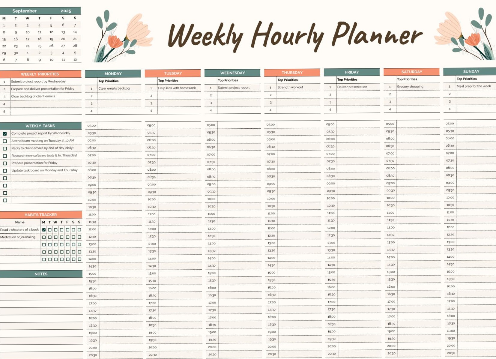 📌 🖇️ Weekly Hourly Planner Free Google Sheets & Excel Template | stay inspired all year long