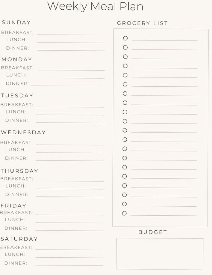 Weekly Meal Plan for Digital Design & Creative Planners — 👰 💍 romanticize your routine