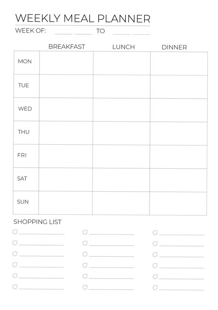 🌸 🥂 Weekly Meal Planner A4 PDF Printable Template | romanticize your routine
